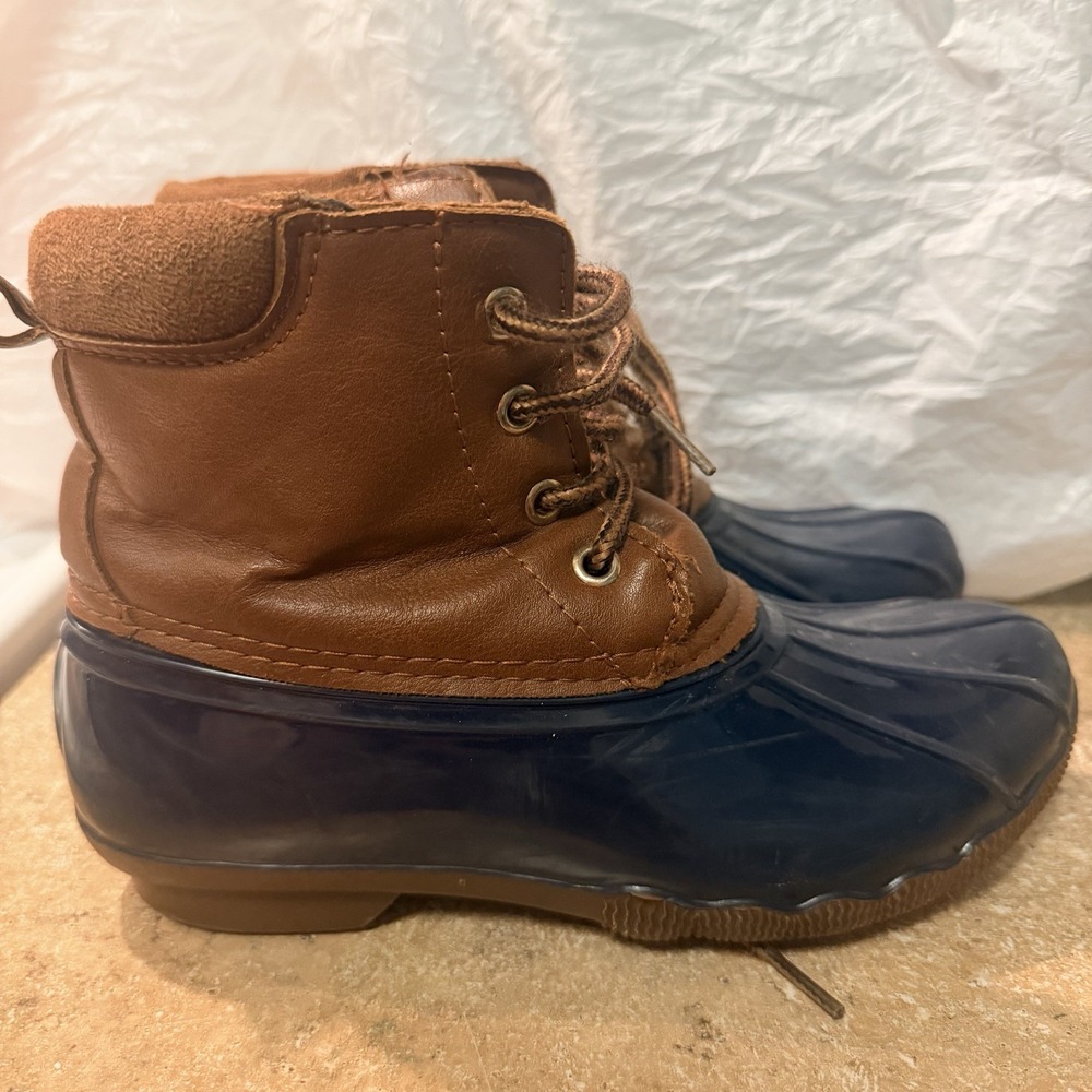 Yokids Kid's Port Boots Size 3 Youth Navy & Brown Winter Rain Duck Boots